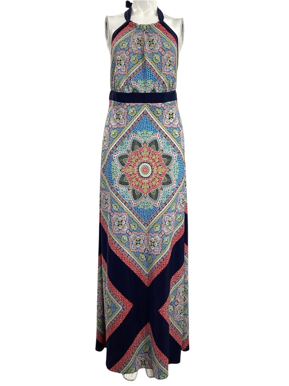 Allen B. By Allen Schwartz Navy Halter Maxi with Multicolor Medallion Print